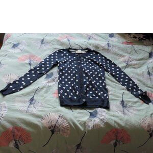 H&M buttoned cardigan, blue with white polka dots, XS